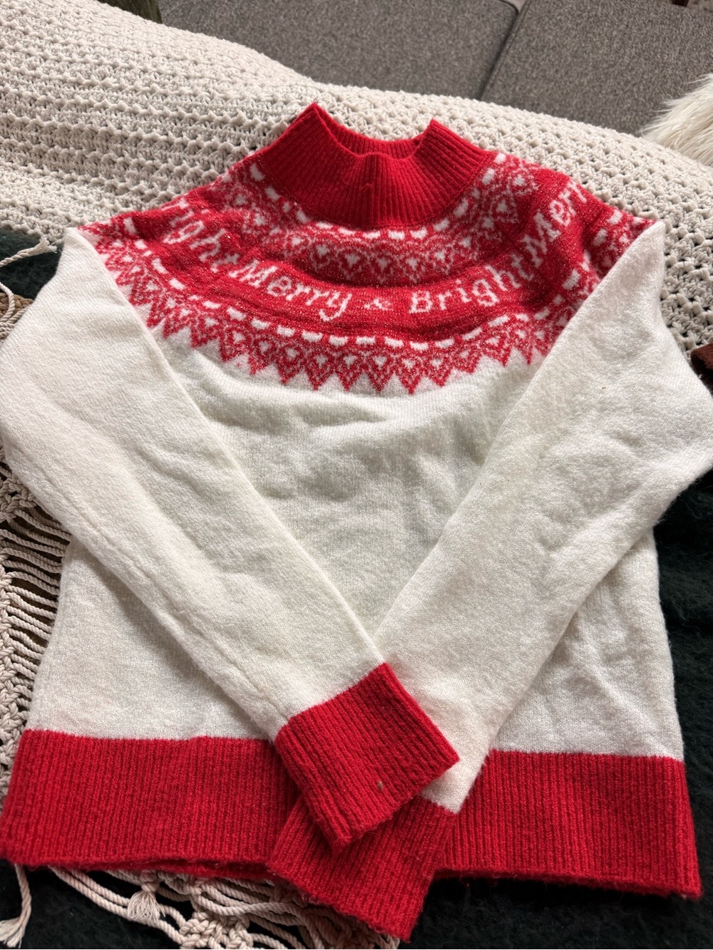 Holiday Time Red & White Fair Isle Kids Sweater